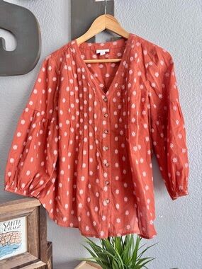 J JILL SMALL PETITE BLOUSE BUTTON UP PUFF SLEEVE